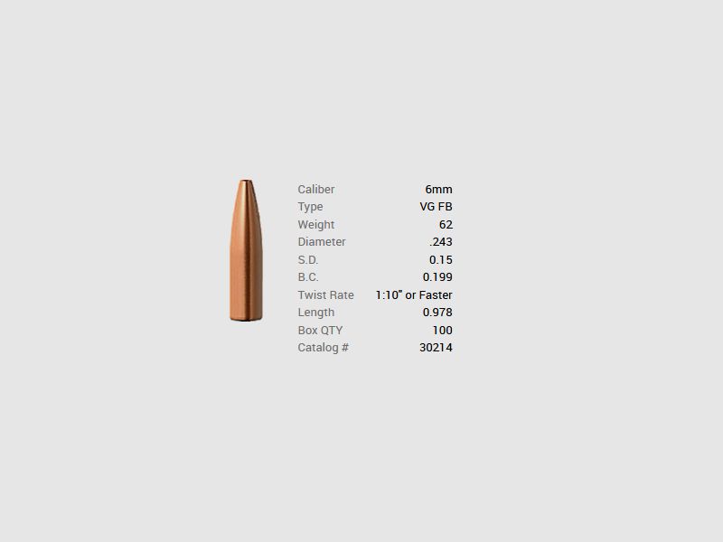 Barnes Geschoss 6mm/.243 62GR Varmint FB 100 Stück