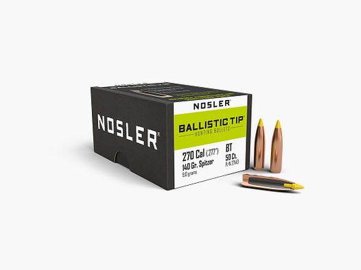 PALLE – NOSLER – BALLISTIC TIP 270 caliber (.277″) Spitzer 140gr (9.0 grams) (50 PZ)
