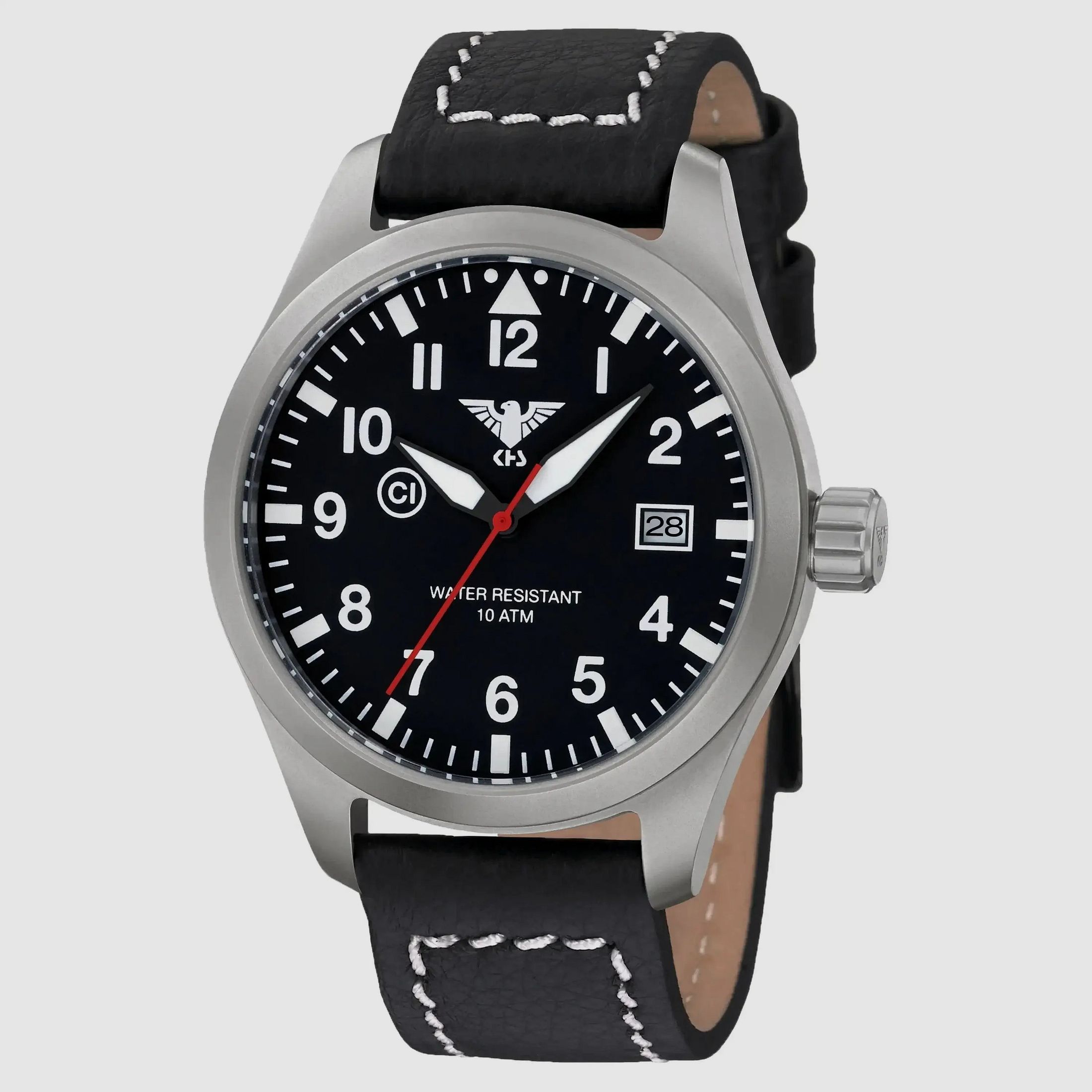 KHS KHS Reloj Airleader Steel con correa de cuero de búfalo