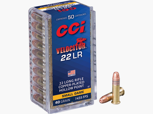 Cartucce CCI Cal. 22LR Velocitor 40GR Placcate in Rame HP
