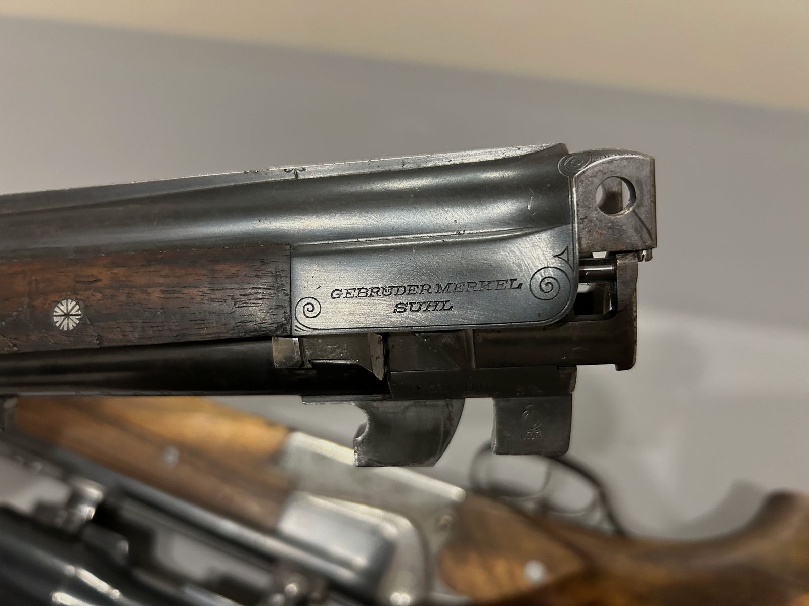 Bockdoppelflinte Merkel Suhl 16/70 avec Krieghoff Wechsellauf 7x57R et lunette Zeiss Diavari 1,5x6