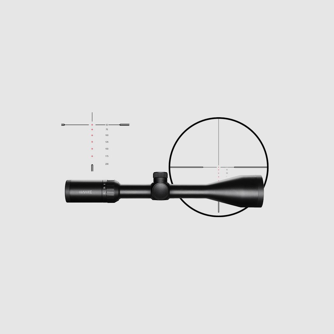 Zielfernrohr von Hawke Modell Vantage IR 1 Zoll 4-12x50, Absehen Rimfire .22 LR Subsonic