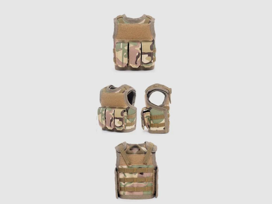 Mini Tactical Schutzweste mit Fronttaschen für Bierflasche / Weinflasche / Thermosflasche - MultiCam