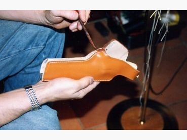 HKDesign Holster Art. Nr. 005  ,Schnellziehholster mit eingenähter Teflonkornschiene  1 x  SIG 220 1 x ?  -  Rechtshänder -