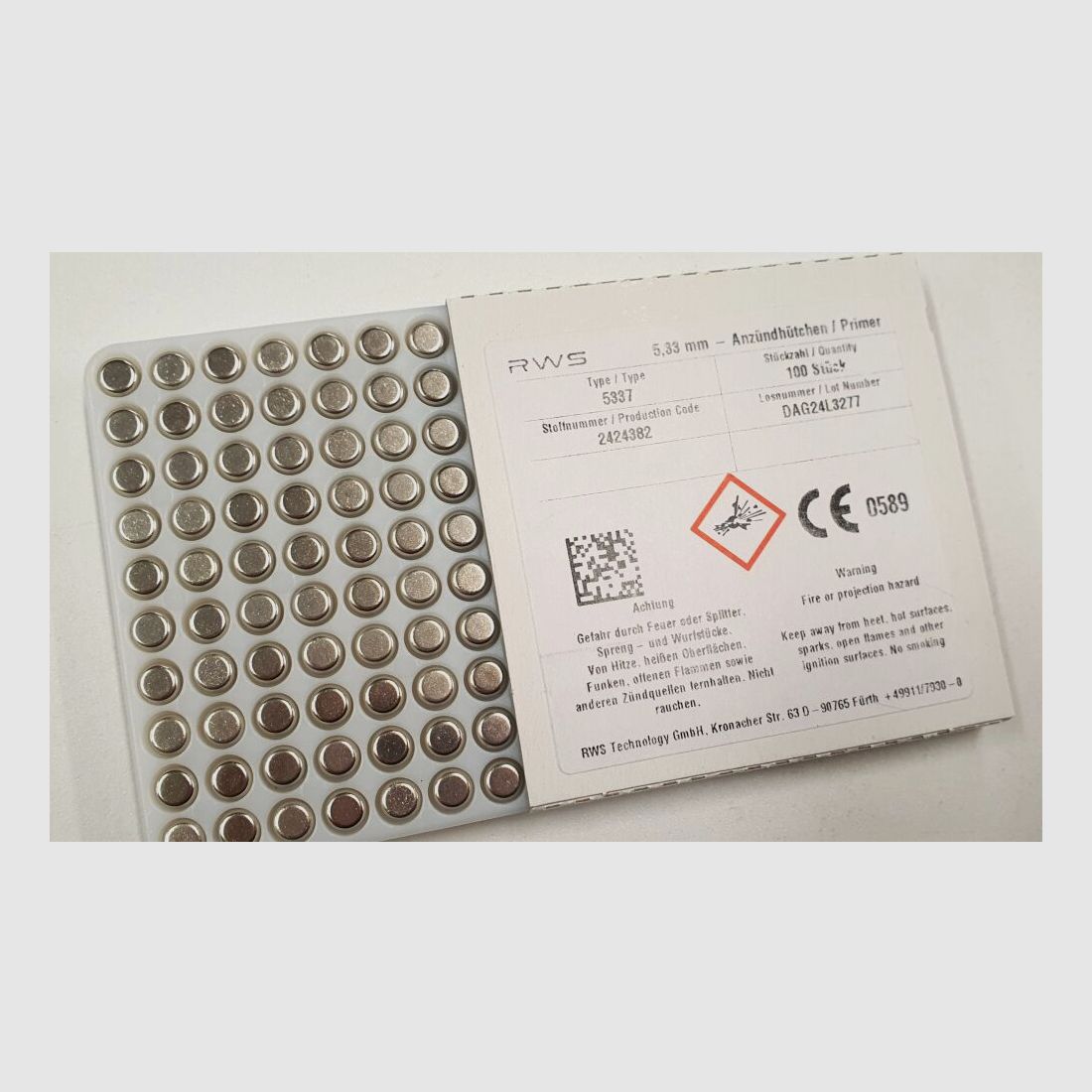 RWS primers RWS 5.33mm type 5337, large pistol