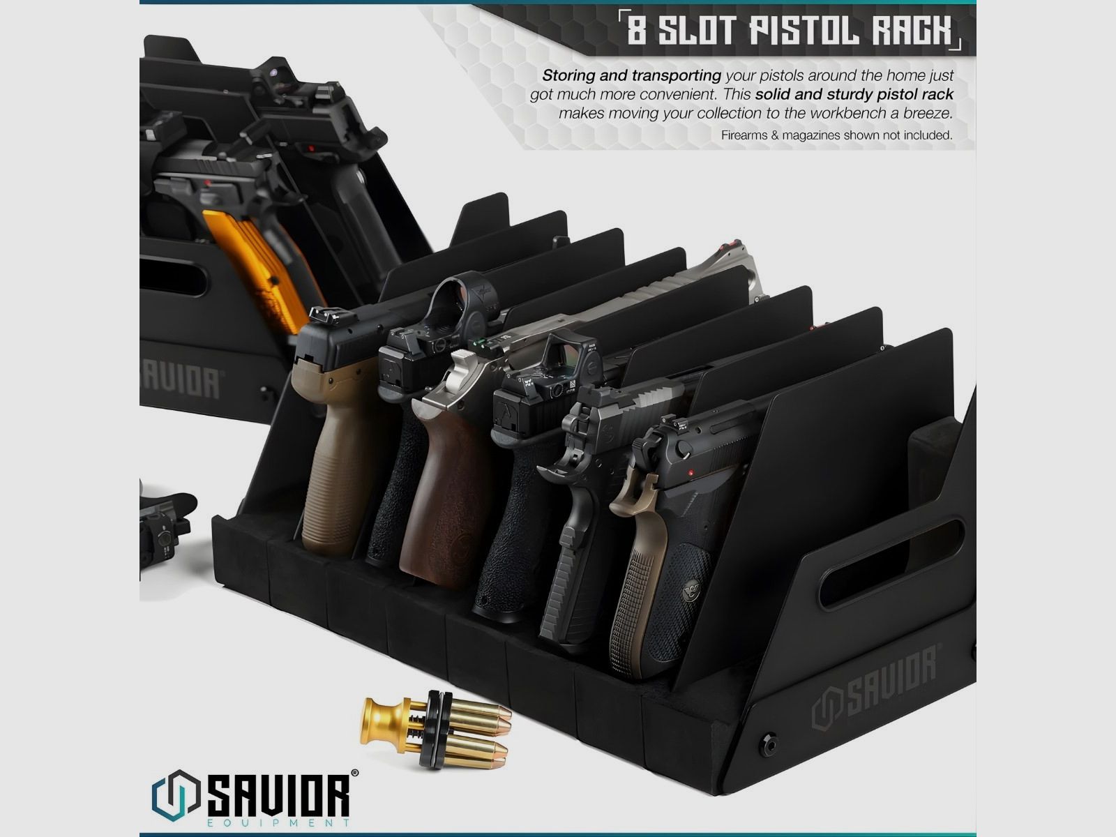 Savior - Portable Pistol Rack - 8 pcs - Mobile Pistol Storage Rack - Black - RK-HAND-X8-BK, image 3 of 6