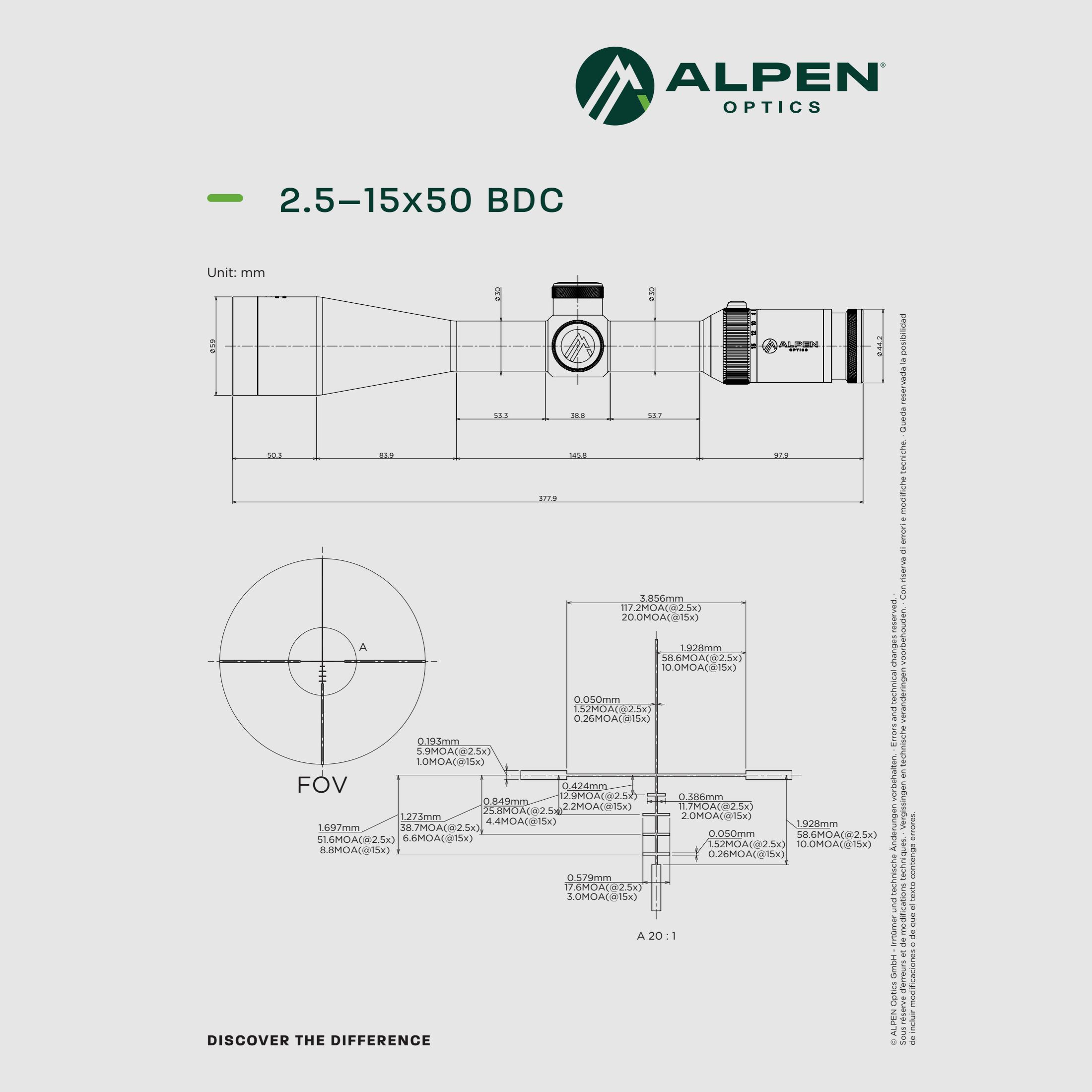 ALPEN OPTICS Apex XP Zielfernrohr 2.5–15x50 BDC mit SmartDot Technology