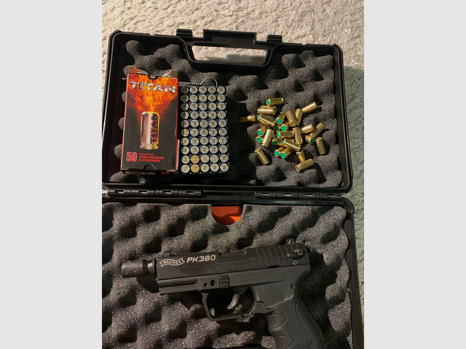 Walther PK380 Schreckschuss 9 mm PAK – gebraucht – Koffer + 78 Schuss Munition