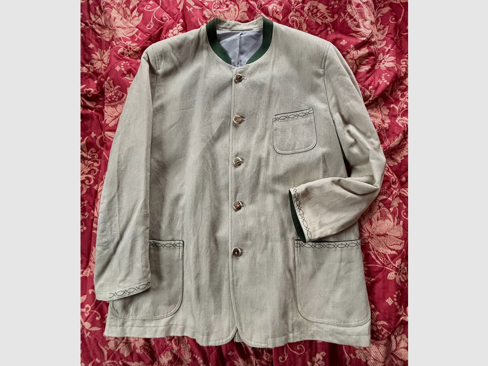 Lodenfrey, Safari beige, lichte Trachten zomer janker maat 60 met echte hertengeweih knopen