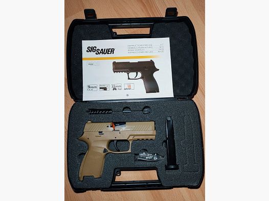 SIG SAUER P320 TAN SRS-PISTOLE 9MM P.A.K. (PTB 1038) NOWY