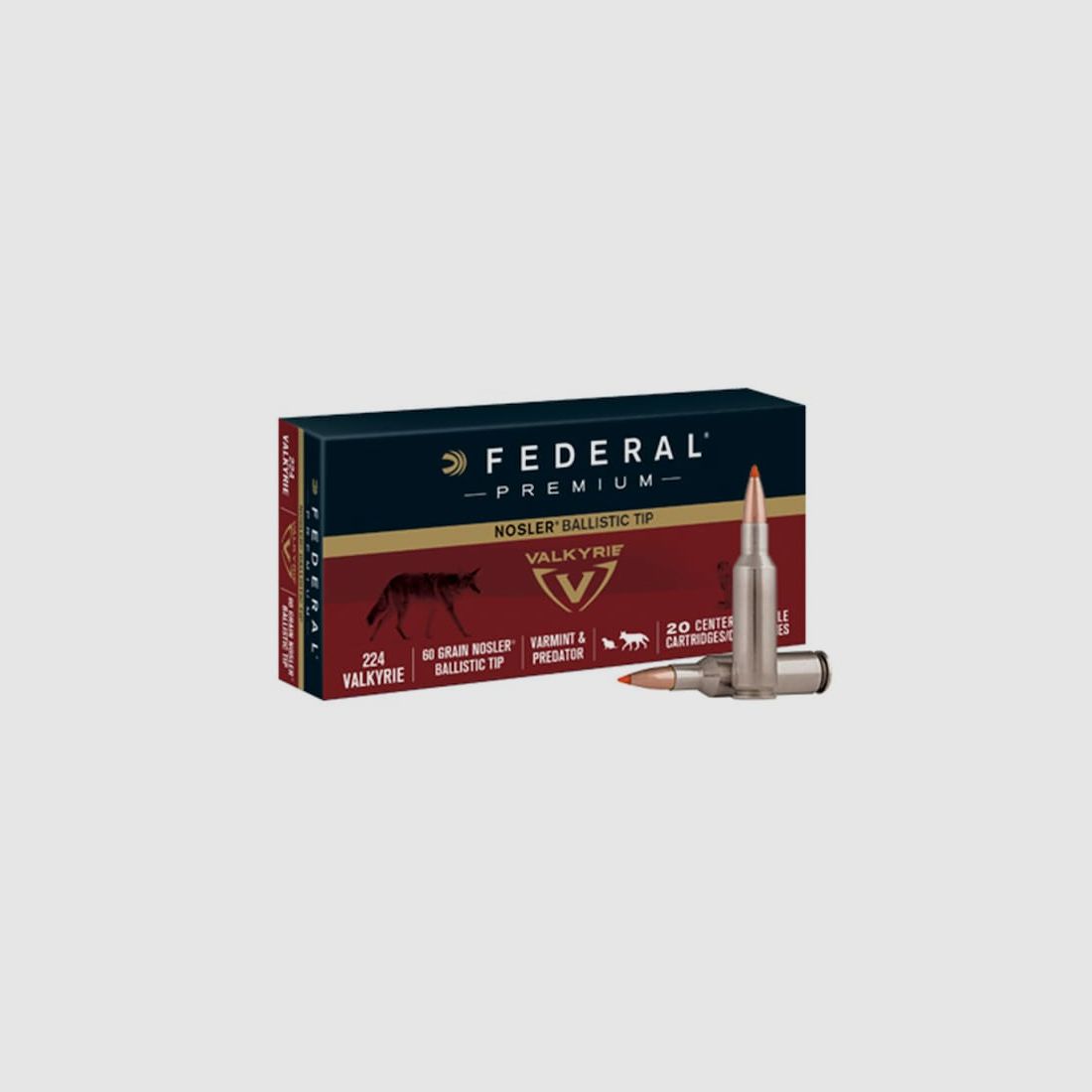 Federal Premium Varmint & Predator Nosler Ballistic Tip .224 Valkyrie 60GR 20 Patronen