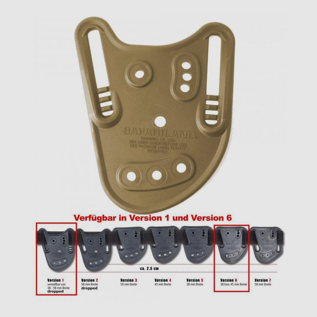 SAFARILAND Gürtelschlaufe Modell 567BL FDE brown Version 1 dropped = verstellbar von 38 - 58 mm Breite