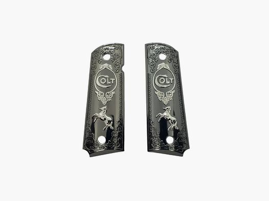 PLAQUETTE GRIP 1911 CUSTOM LOGO COLT BLACK SILVER
