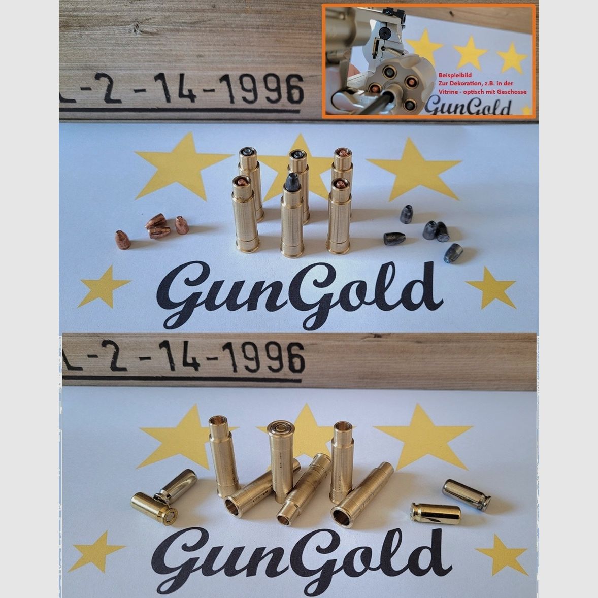 6x LEP Revolver Ladehülsen Pufferpatrone Adapter für 8mm Knall | Messing | ca. 39mm lang