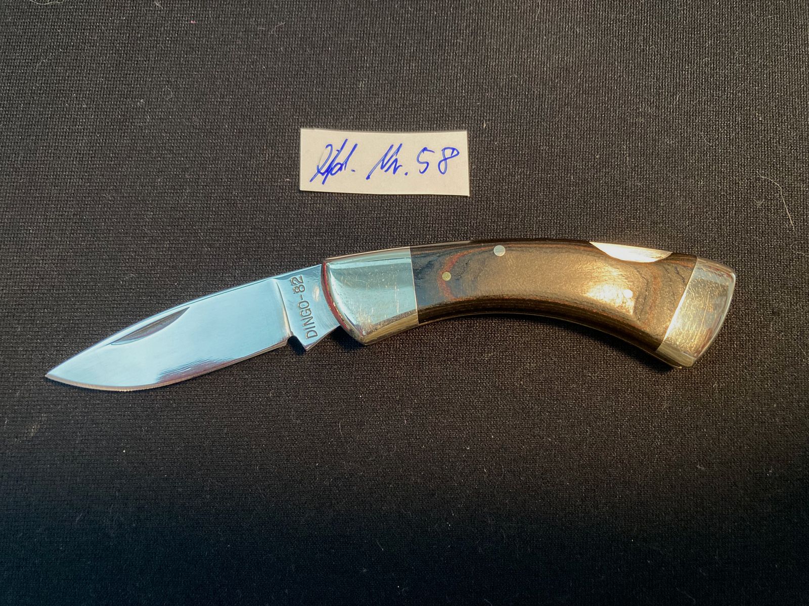 Klappmesser, Taschenmesser, Zweihandmesser, Backlock, Mini, Holzgriff, Neusilber Beschläge, Dingo 82 (?), 58