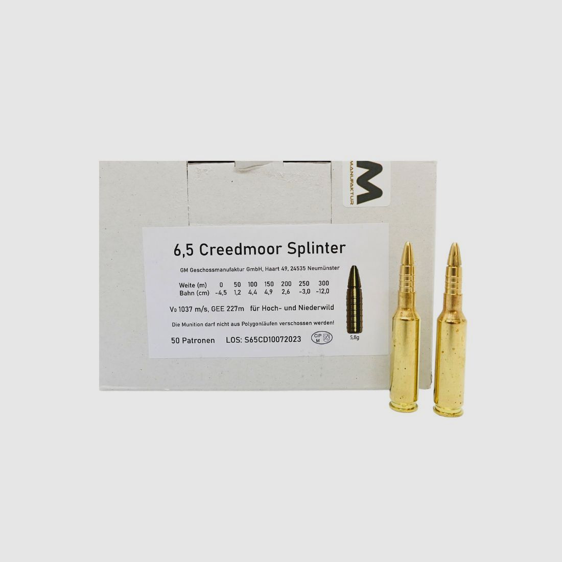 Geschoss-Manufaktur 6,5mm Creedmoor 5,9g Büchsenpatronen Bleifrei