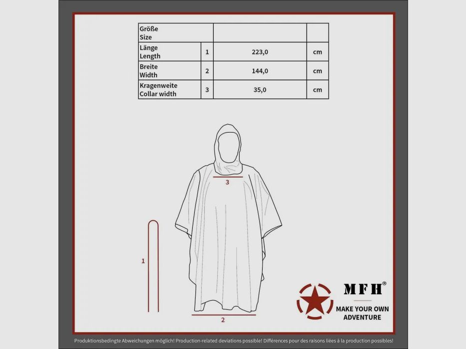 Light rain poncho (300g), BW camouflage, rip-stop fabric, one size (223x144cm)