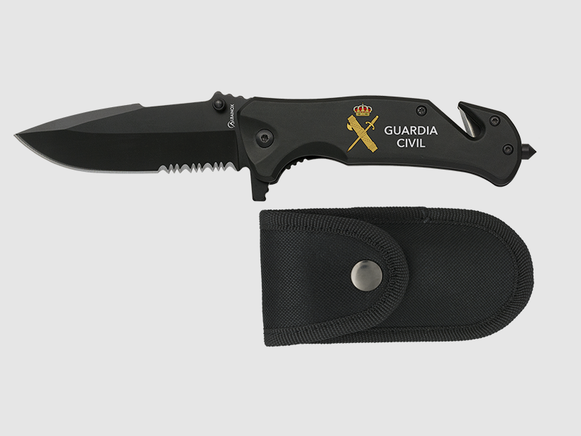 ALBAINOX coltello tascabile nero con sega, logo GC