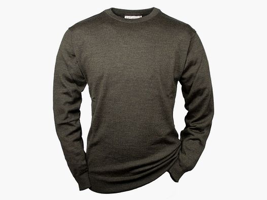 Hubertus Pullover Rundhals Merino Oliv/ braun