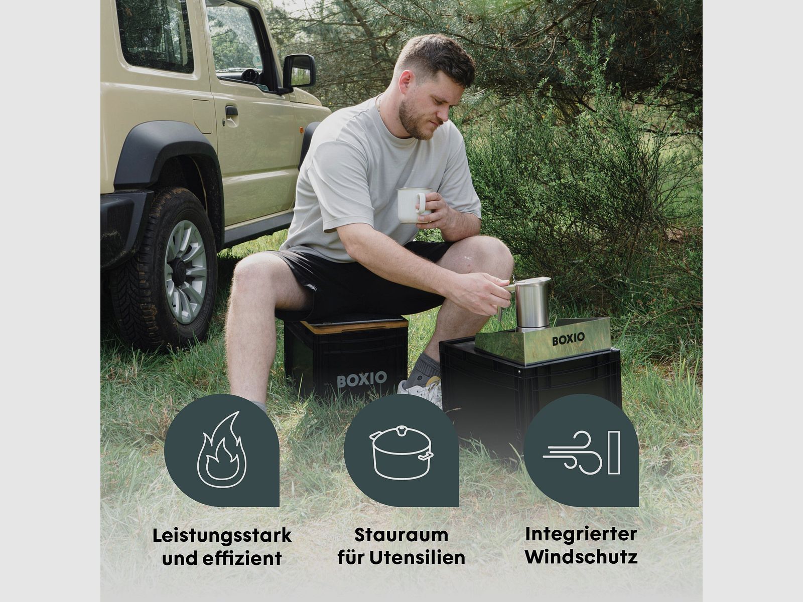 Mobiler Gaskocher mit Topfset I BOXIO COOK PLUS