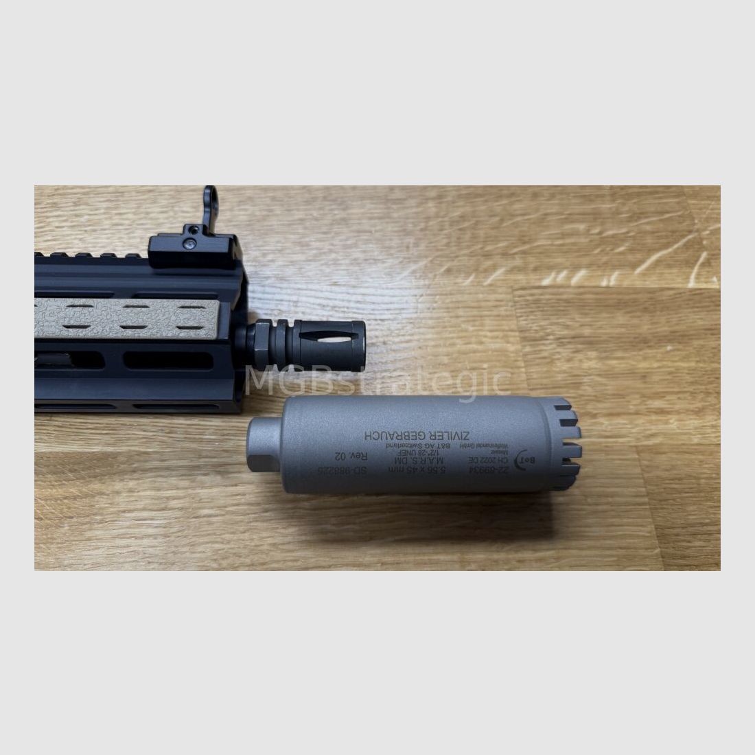 Heckler & Koch MR223 A3 Slim-Line 12.9" barrel - semi-automatic rifle .223Rem color sand / Ral8000 - system HK416 / Geissele MK15 HK416 handguard / muzzle thread now 1/2-28 UNEF / only 3.28 kg / barrel turned down & shortened / "Project Hunter"