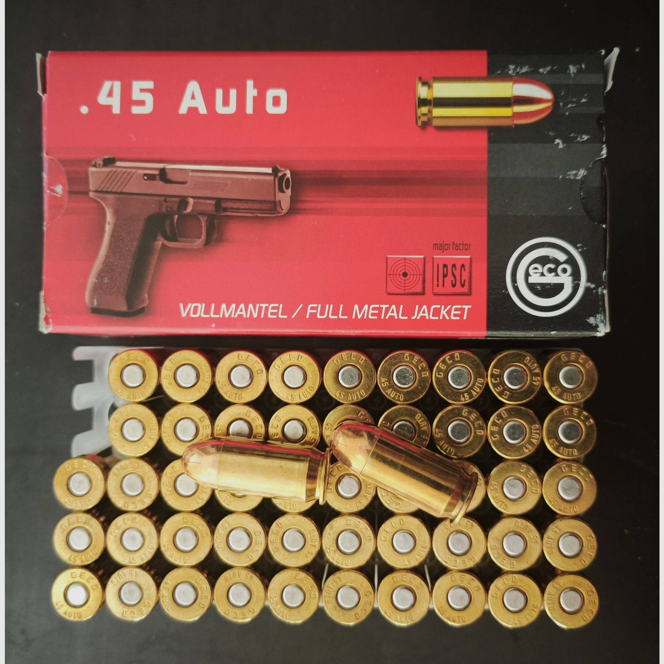Geco .45 Auto -14,9 g – FMJ Sierra Matchking – 50 cartouches de pistolet