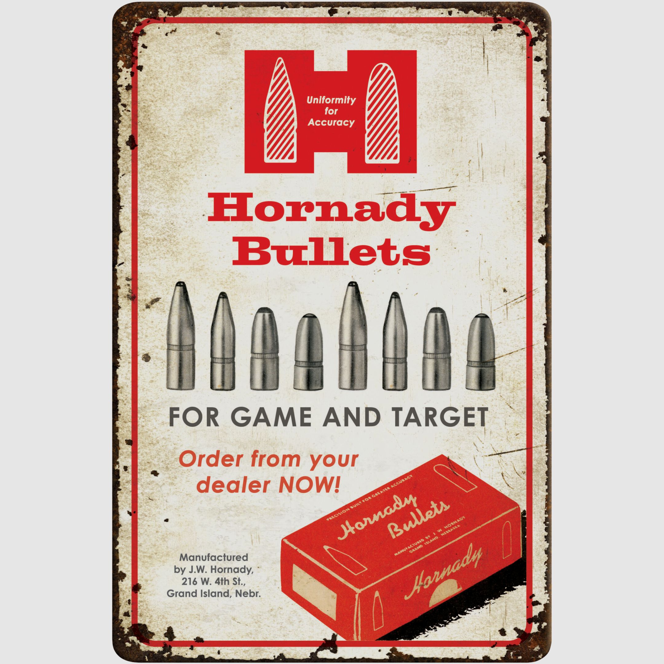Hornady Bullets Rustykalny Znak Metalowy 12" x 18"