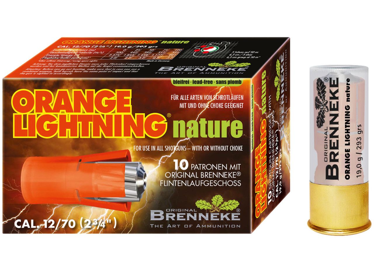 Brenneke 12/70 19g orange Lightning 10STK Flintenlaufgeschosse