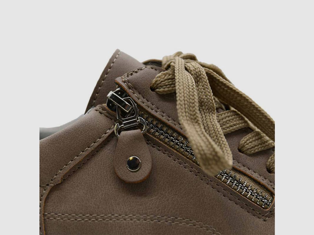 Sneakers donna taupe PU effetto pelle 36-41 lacci + zip, immagine 10 di 11