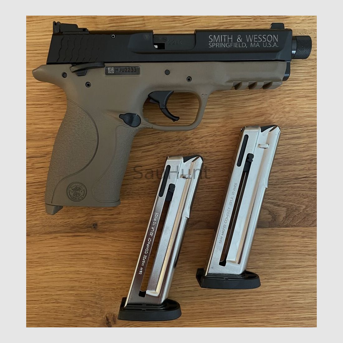 Pistole Smith & Wesson S&W Pistole Mod. M&P 22 Compact FDE-Griffstück mit Z Kaliber .22lr (Long Rifle) mit Zubehör