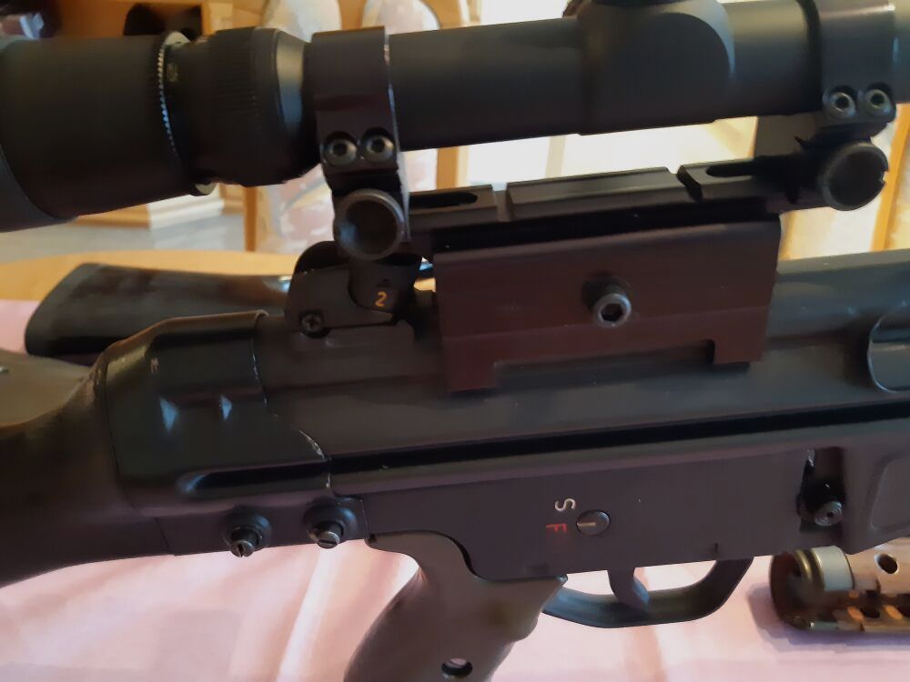 Selbstladebüchse SLG97 G3 Klon mit 2 Schäften, Montage und Zielfernrohr G3 Zivil