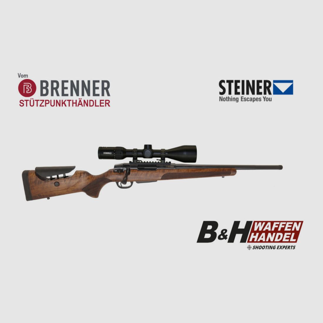 Brenner Komplettpaket: BR20 L.E. (Nussbaum, verstellbarer Schaftrücken / Limited Edition) mit Steiner Ranger 3-12x56