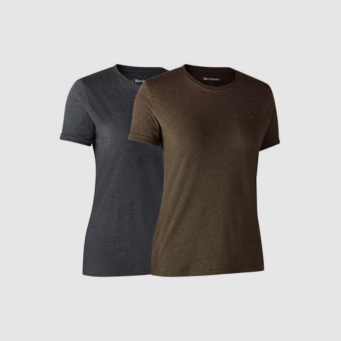 Deerhunter Damen T-Shirt Lady Basic O-Neck 2-Pack Brown Leaf Melange 36