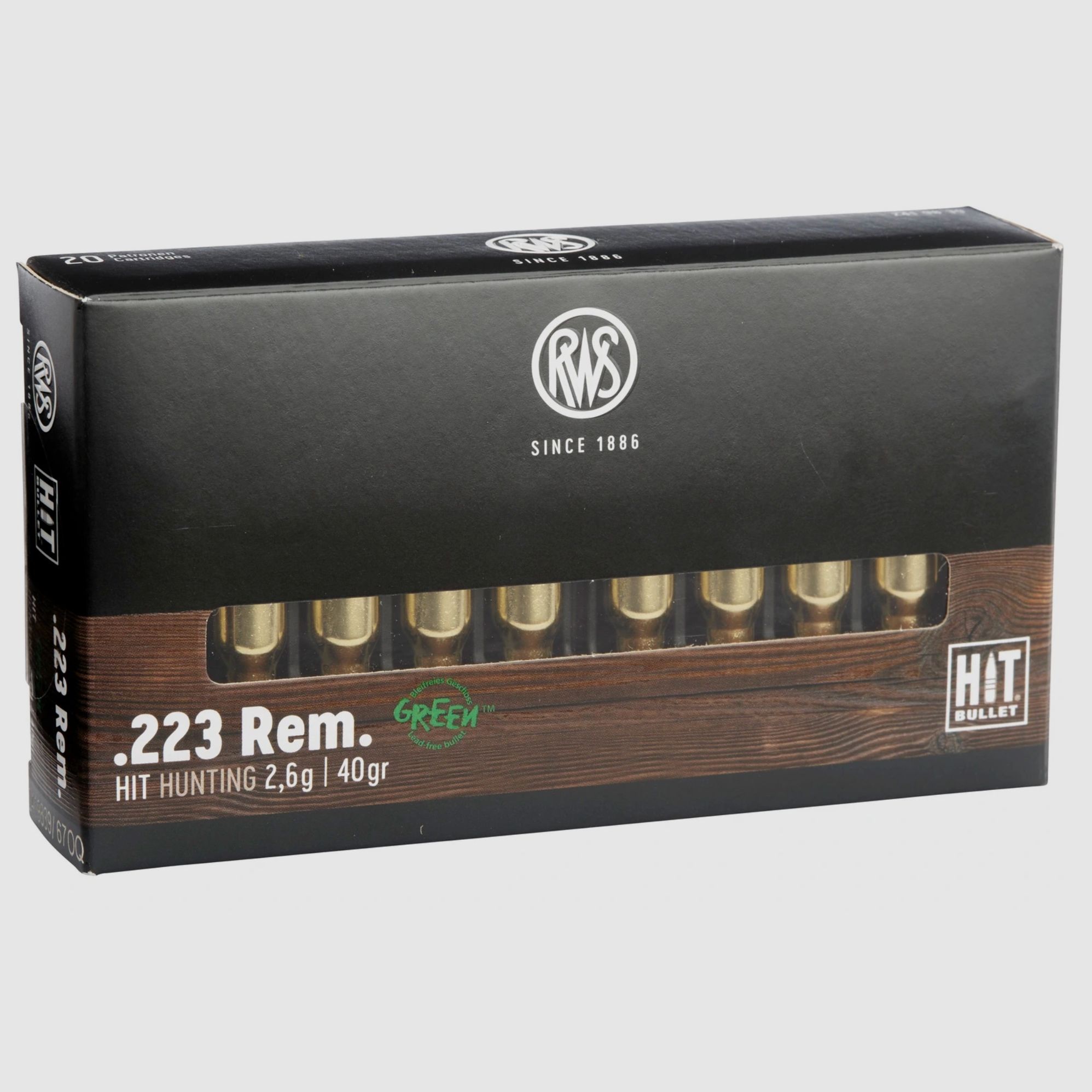 RWS 2419839 Büchsenpatronen .223 Rem. HIT 2,6g. 40grs. Bleifrei