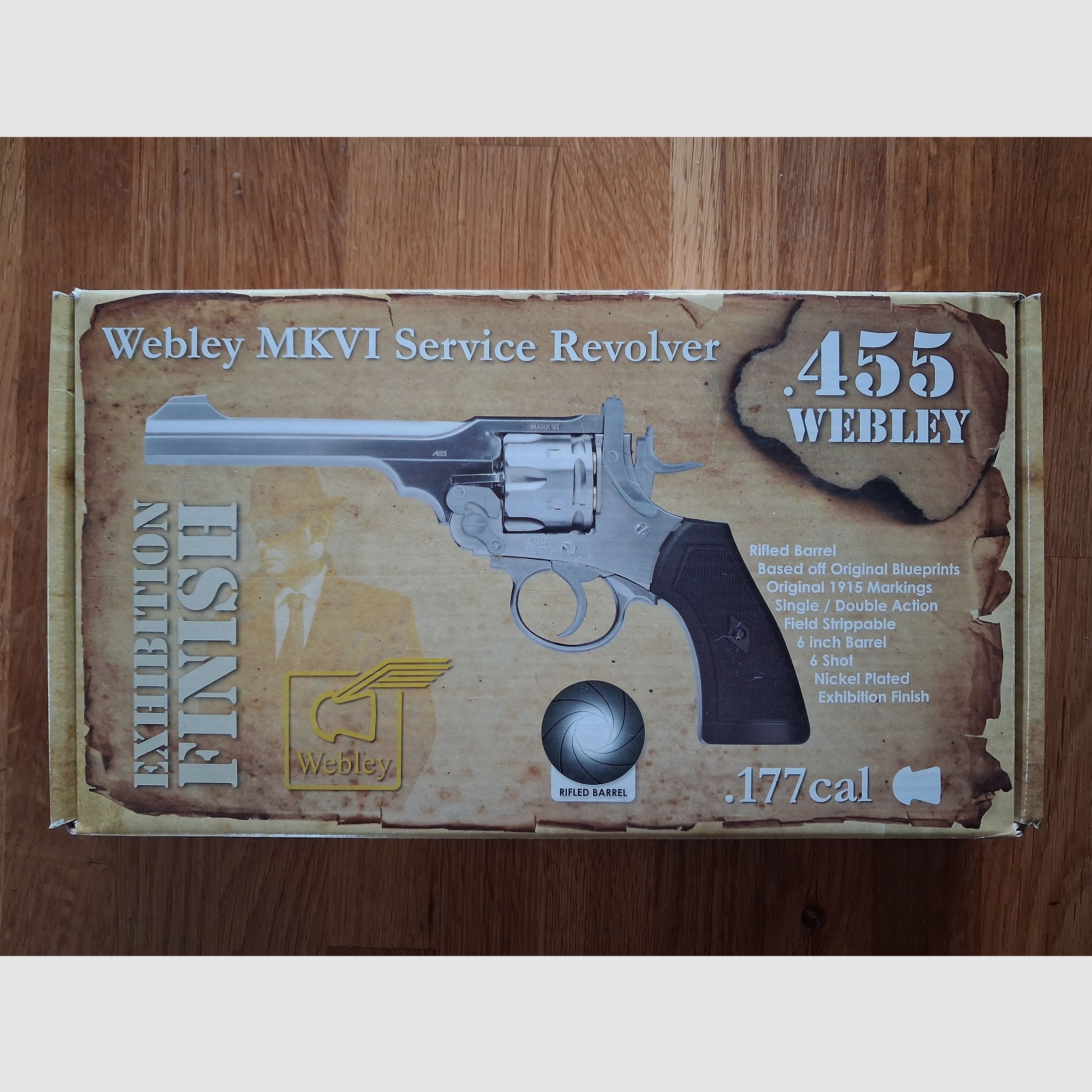 Webley .455 MK VI Service Revolver - CO2 4,5mm Diabolos, cañón estriado, CROMO