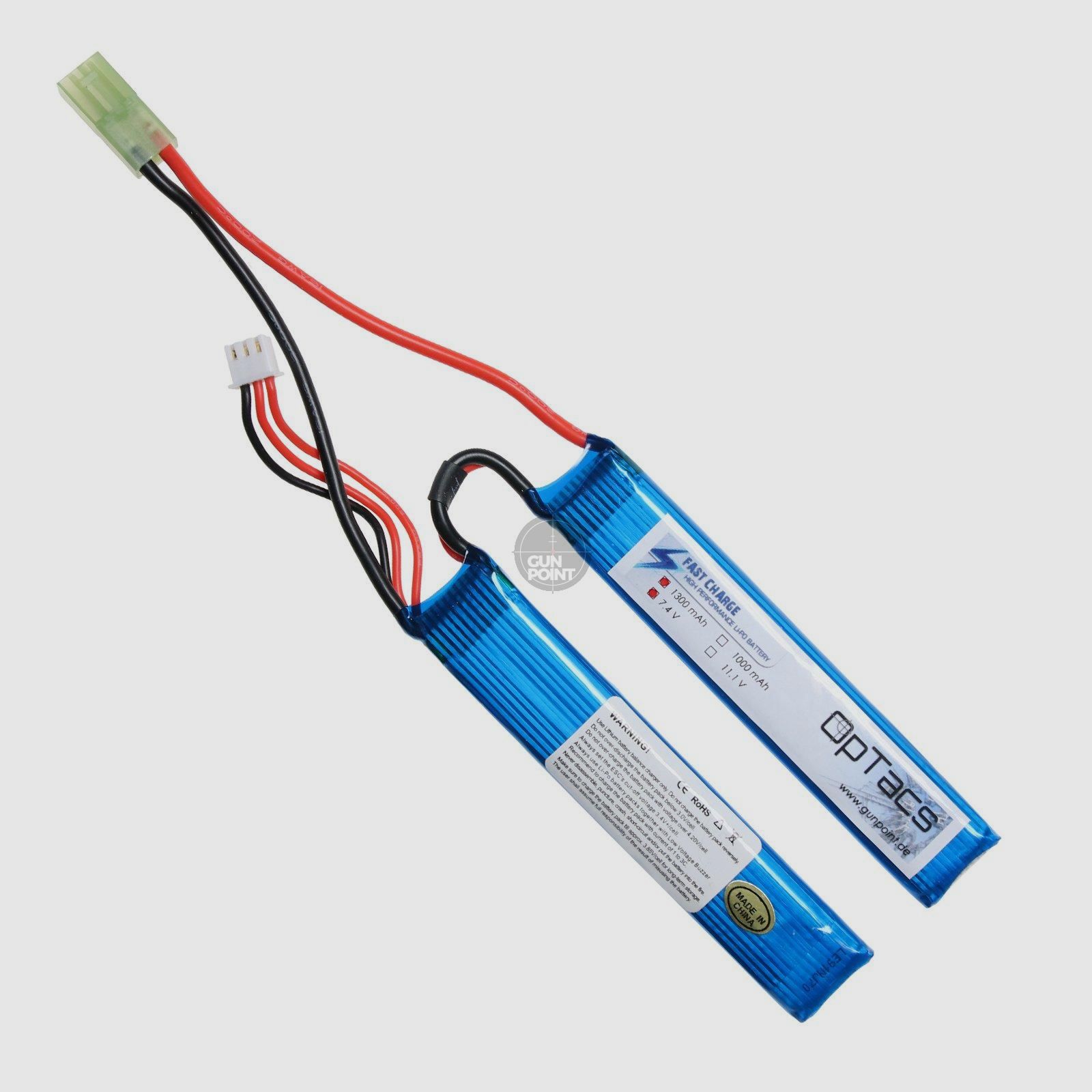 OpTacs LIPO 1300mAh 7.4V 25C 2 vie split Micro TAMIYA