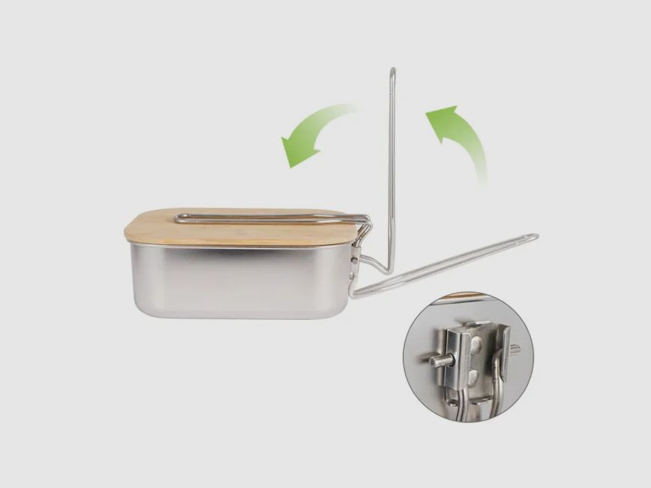 Caja de almuerzo de acero inoxidable con tabla de cortar de madera de bambú