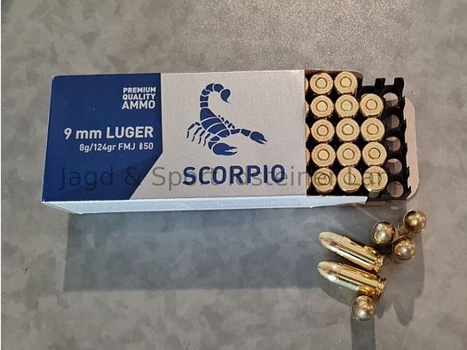 STV Scorpio. FMJ, 124grs, 50 cartouches par paquet