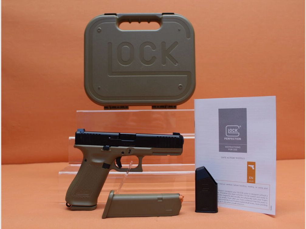 Glock Ha.Pistole 9mmLuger Glock17 Gen5 FR COYOTE 114mm Lauf/ Front Serrations für Frankreich(9mmPara/9x19), Bild 4 von 5