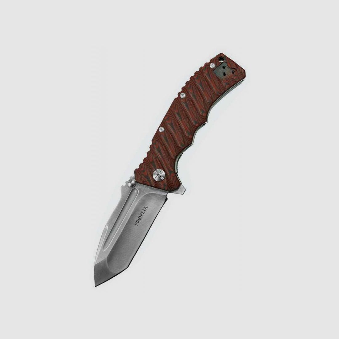 Defcon Proelia Tanto Taschenmesser, satinierte Klinge, rot-schwarzer Griff