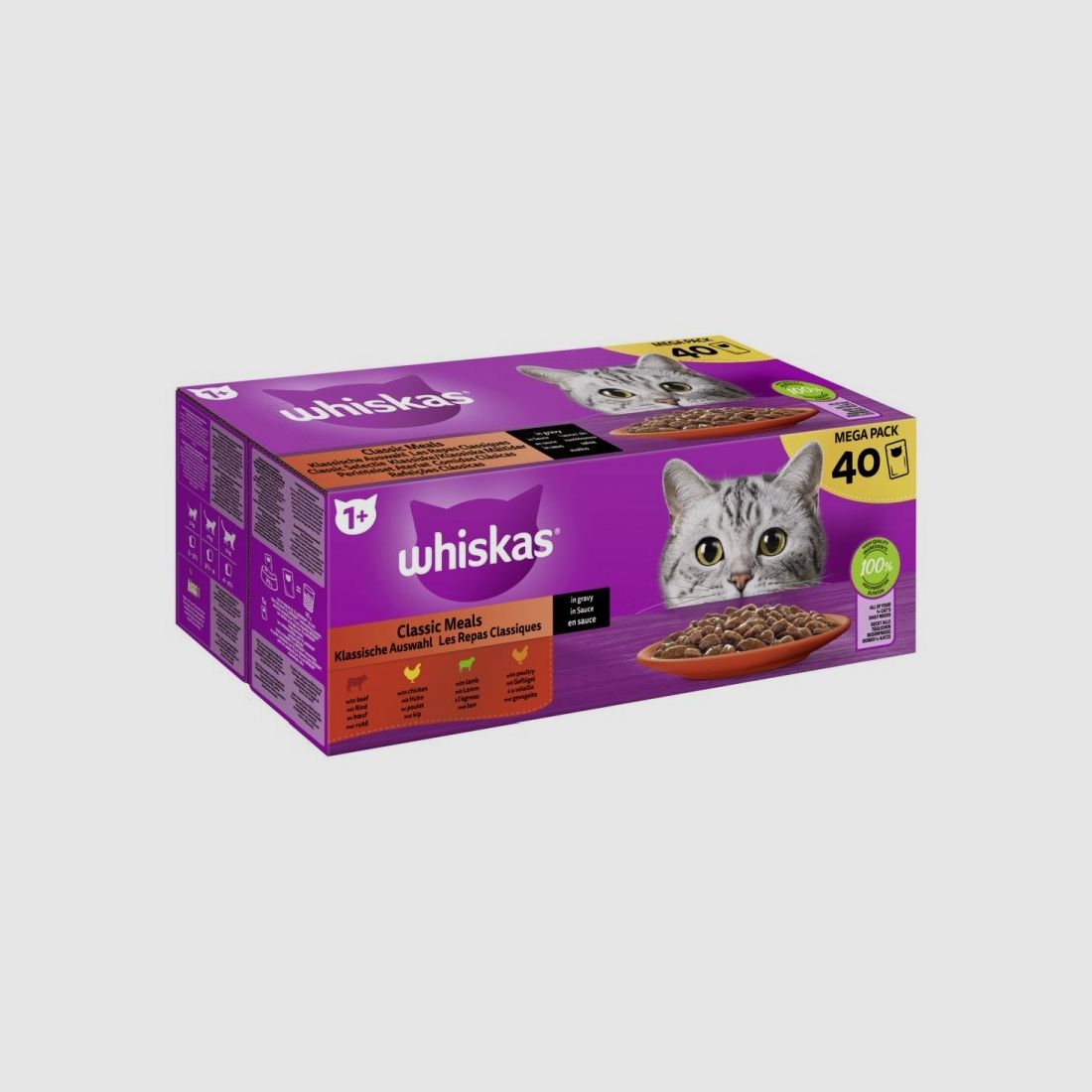 Whiskas Katzen Nassfutter Portionsbeutel in Sauce Multipack 1+ 40 x 85 g Klassische Auswahl