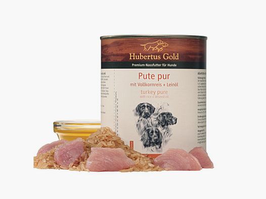 Hubertus Gold Premium-Nassfutter Pute pur mit Vollkornreis + Leinöl 800g