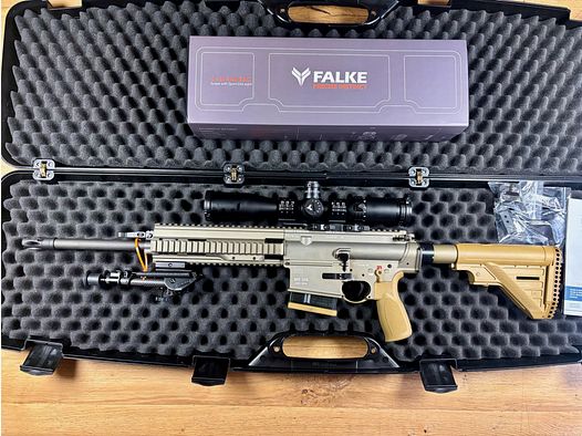 Heckler & Koch HK MR 308 A3 - Sandfarben - inkl. ZF Falke 4-16x44 TAC Karbon Zweibein