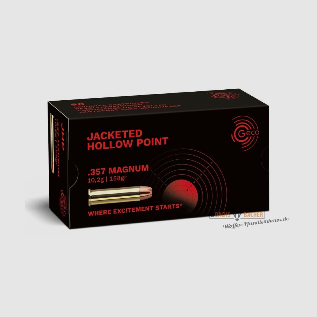 GECO .357 Magnum JHP Jacketed Hollow Point 10,2g/158gr 50 cartouches