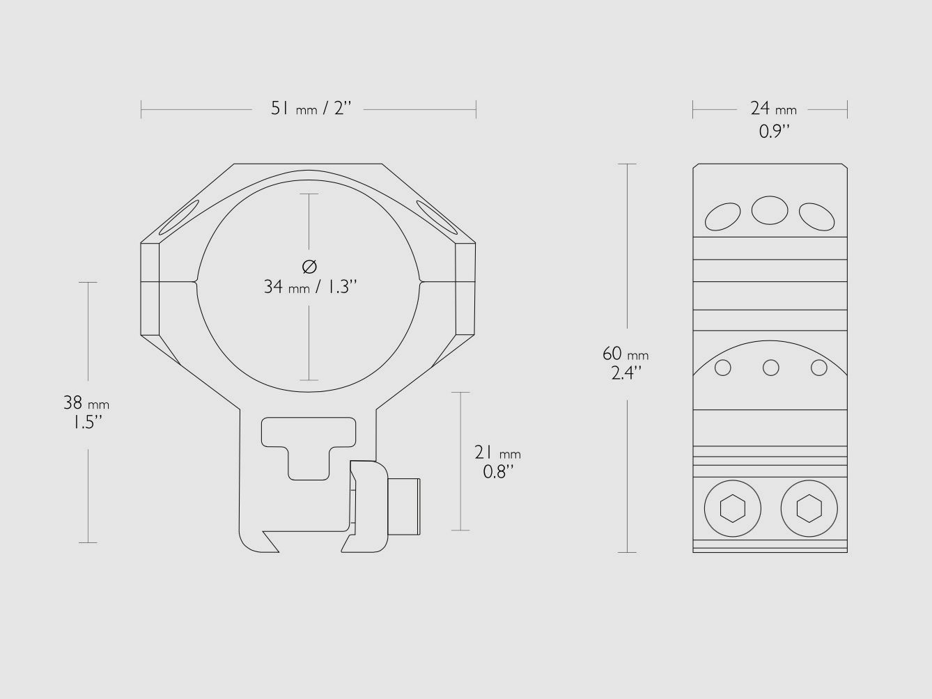 Hawke 24110 montaggi ad anello tattici in alluminio 34 mm per guida 9-11 mm altezza 60 mm