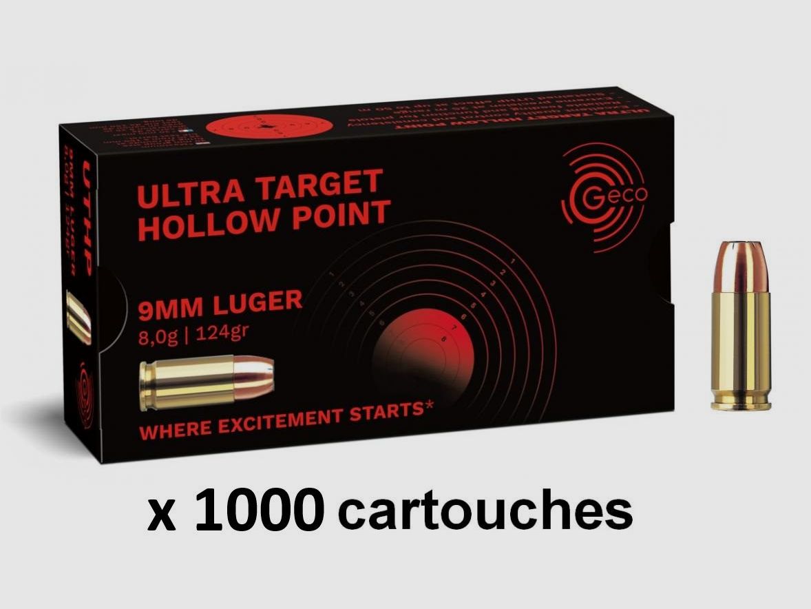 Munitions GECO cal.9mm PARA JHP Ultra Target Hollow Point 124 Gr x 1000, image 1 sur 3