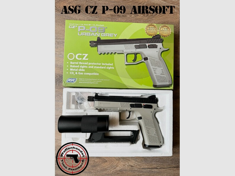 ASG CZ P-09 Urban Grey mit jeweils Magazin für Gas & Co2 mit Schalldämpfer