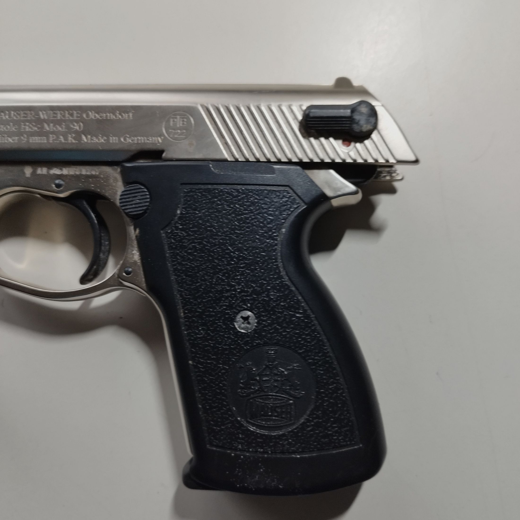 Mauser blank firing pistol HSc Mod. 90 nickel-plated caliber 9 mm P.A.K. Rare PTB