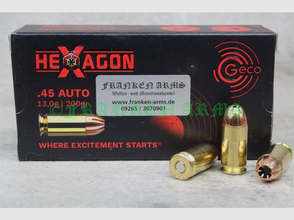 Geco Hexagon .45 Auto 200gr. 13,0g 50 pièces Prix dégressifs
