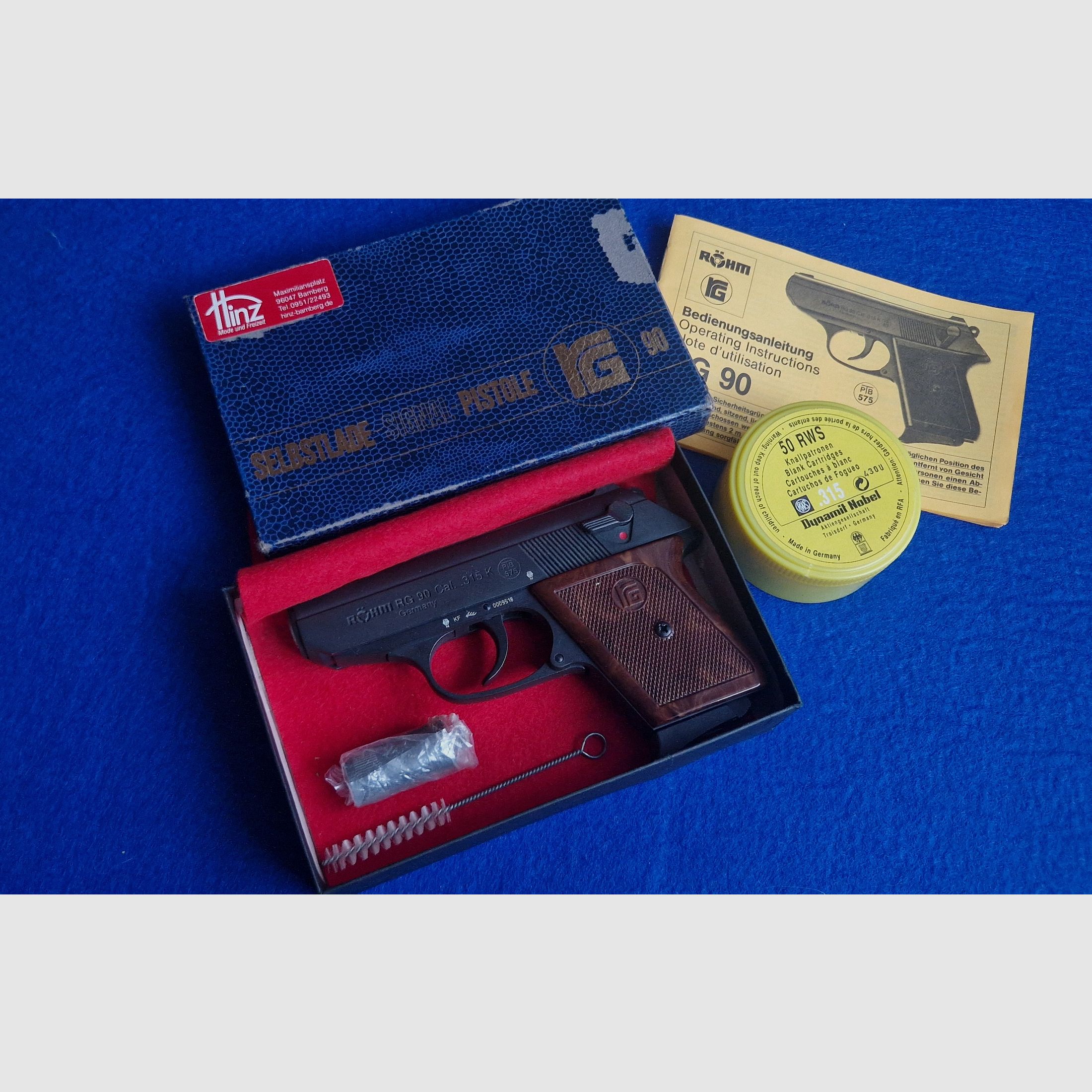 Röhm RG 90 Pistole im Kaliber .315k mit einer Dose Platzpatronen Munition 